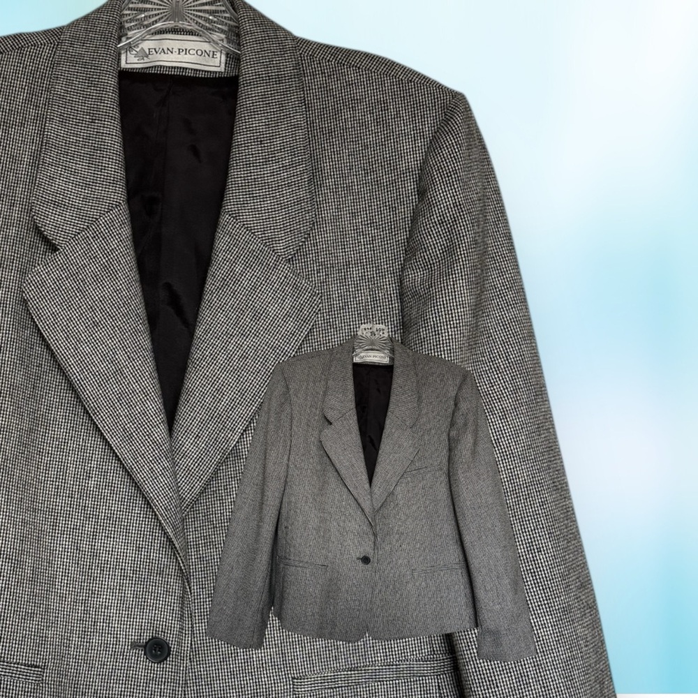 Evan Picone Black & White Tweed Blazer Wool Lined Size 14 Classic Career Jacket